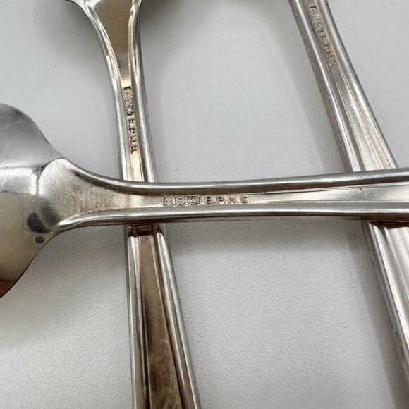 Atq Art Deco National Silver Co EPNS Silver Plate Tea Spoons "Twelve" Set of 8 - Picture 5 of 12